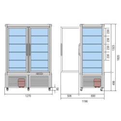 Vitrina doble cámara 4 caras PRISMA 800. Medidas
