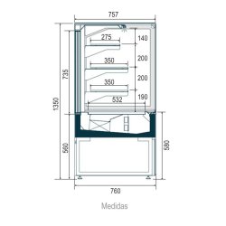 Vitrina refrigerada pastelería VPA 130. Medidas.